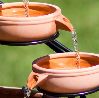 Primrose Terracotta Jug & Bowl Cascade Solar Water Feature with Battery Backup and Lights 55cm
