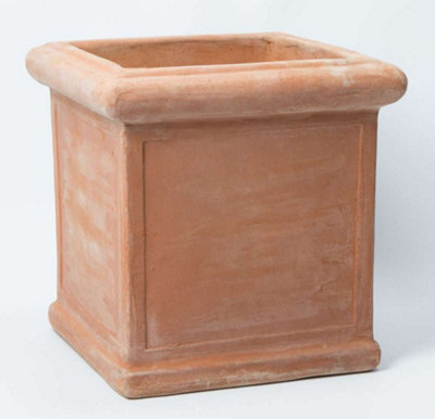 Primrose Terracotta Red Square Rolled Rim Outdoor Cube Planter 37cm