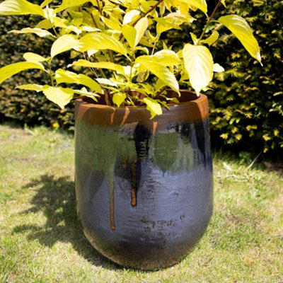 Primrose Terracotta Tall Round Honey Pot Style Planter In Grey and Blue 42cm