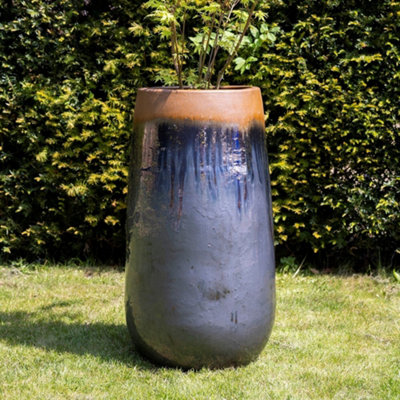 Primrose Terracotta Tall Round Honey Pot Style Planter In Grey and Blue 75cm