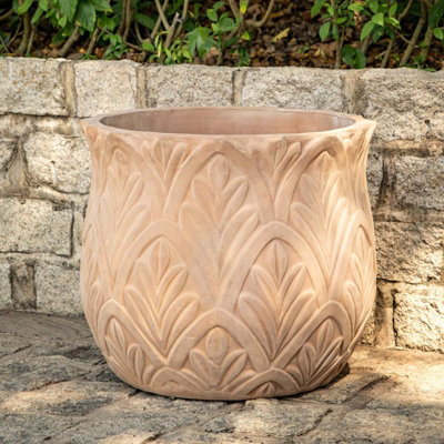 Primrose Textured Terracotta Round Patterned Planter In Dust Pink 60cm