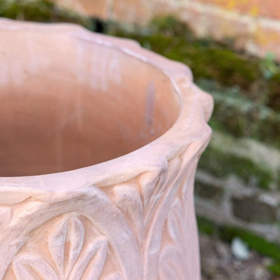 Primrose Textured Terracotta Round Patterned Planter In Dust Pink 60cm - 3