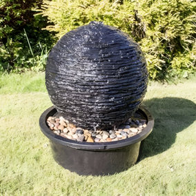Primrose Torver Slate Effect Sphere Outdoor Water Feature with Lights H56cm