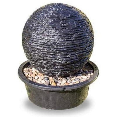 Primrose Torver Slate Effect Sphere Water Feature with Lights H50cm