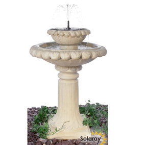 Primrose Victoriana Cream Solar Cast Stone Bird Bath Outdoor with Lights H79cm