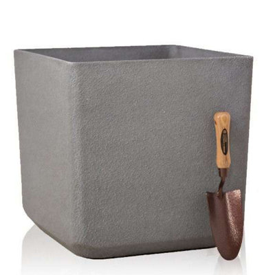 Primrose Volcanic Grey Square Outdoor Modern Stone and Resin Composite Planter 48cm