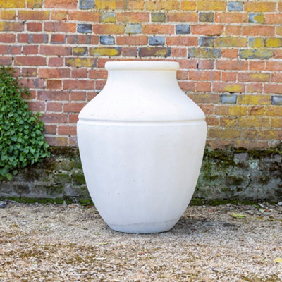 Primrose White Cement Round Garden Plant Vase Designed Planter 90cm