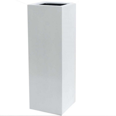 Primrose White Large Stone Composite Effect Tall Cube Planter 1m