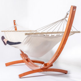 Primrose White Outdoor Garden Double Hammock with Wooden Frame and Stand