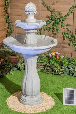 Primrose White Solar Water Fountain Imperial Round 2 Tiered with Lights H112cm