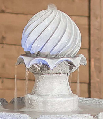 Primrose White Solar Water Fountain Imperial Round 2 Tiered with Lights H112cm