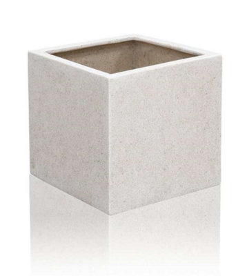 Primrose White Stone Effect Jumbo Poly-Terrazzo Cube Planter 63cm