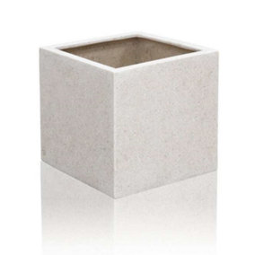 Primrose White Stone Effect Jumbo Poly-Terrazzo Cube Planter 63cm