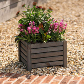 Primrose Wooden Grey Square Cube Patio Timber Planter Garden Flower Pot Planter 38cm