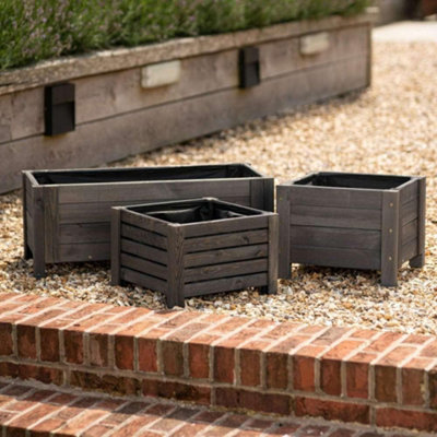 Primrose Wooden Grey Square Cube Patio Timber Planter Garden Flower Pot ...
