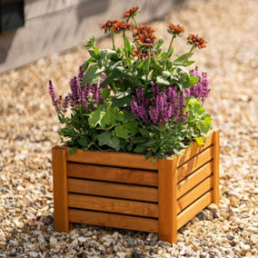 Primrose Wooden Natural Square Cube Patio Timber Planter Garden Flower Pot Planter 38cm