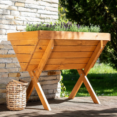 Primrose Wooden Raised Vegetable Trug Style Planter on Stand 574 Litres
