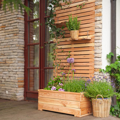 Primrose Wooden Trough Planter 89 x 43cm With Close Style Privacy Trellis 1.73m