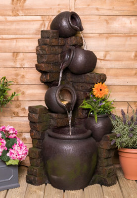 Primrose York 3-Tier Cascading Jars Garden Outdoor Water Feature Fountain & Planter with Lights H120cm