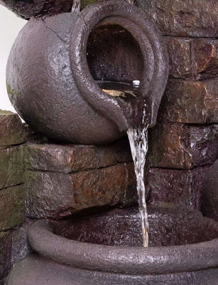 Primrose York 3-Tier Cascading Jars Garden Outdoor Water Feature Fountain & Planter with Lights H120cm