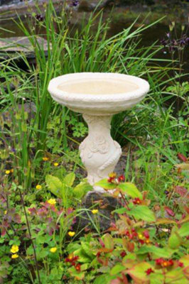 Primrose Yorkshire Rose Patterned Stone Bird Bath Outdoor H38cm