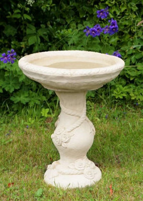 Primrose Yorkshire Rose Patterned Stone Bird Bath Outdoor H38cm - 6