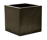 Primrose Zinc Galvanised Cube Dark Pewter Brown Planter Container Medium 30cm