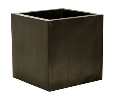 Primrose Zinc Galvanised Cube Dark Pewter Brown Planter Container Medium 60cm