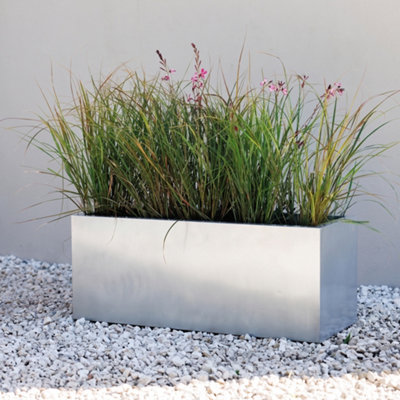 Primrose Zinc Galvanised Rectangular Silver Outdoor Trough Planter ...
