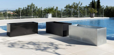 Primrose Zinc Galvanised Rectangular Silver Outdoor Trough Planter ...