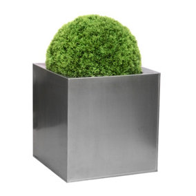 Primrose Zinc Galvanised Silver Cube Planter Pot 40cm