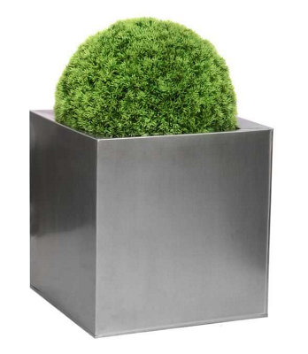 Primrose Zinc Galvanised Silver Cube Planter Pot 50cm