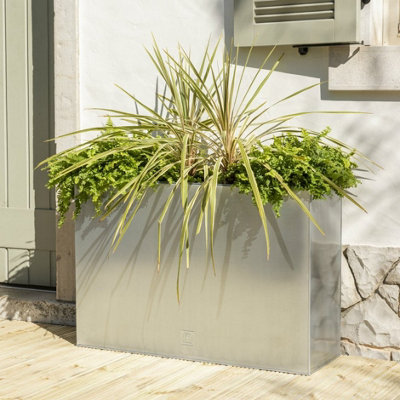 Primrose Zinc Galvanised Tall Cube Planter in Silver 89cm