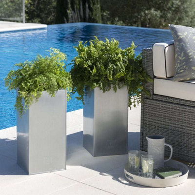 Primrose Zinc Galvanised Tall Rectangular Cube Planter Plant Pot in Silver 50cm x 25cm