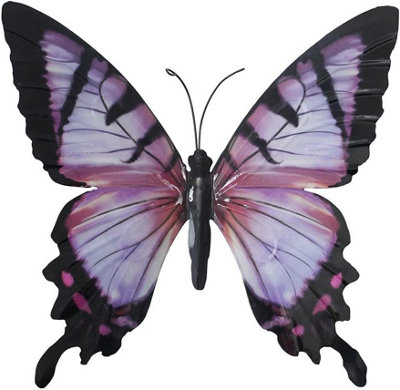 Primus Large Metal Butterfly Pink & Black 35 x 25cm