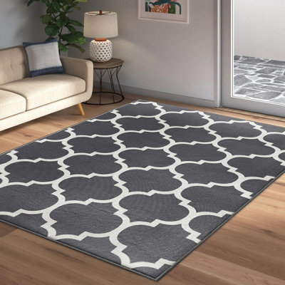 Printed Area Rug 120 X 170 CM Modern Bedroom Indoor/Outdoor Carpet Ava Grey