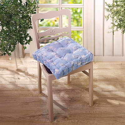 Printed Booster Cushion, Blue Floral, 8cm Height, 40 x 40cm, Cotton Cover, Polyester Fill, Indoor or Outdoor Use