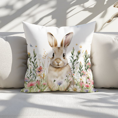 Printed Bunny Faux Suede Cushion 45cm x 45cm