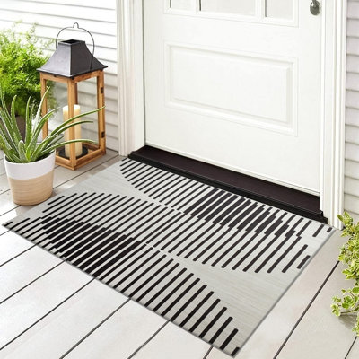 Printed Cream Rug for Bedroom Modern Carpet - Geometric Style Durable ...