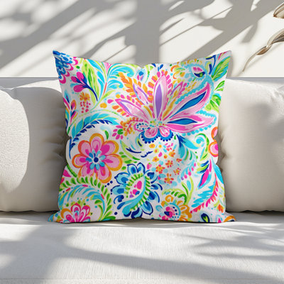 Printed Faux Suede Bright Floral Cushion 45cm x 45cm