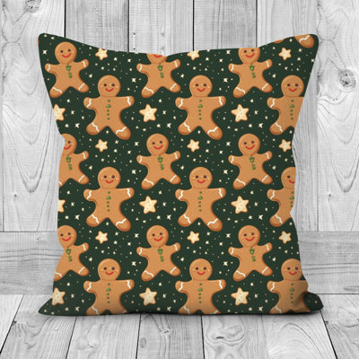 Printed Faux Suede Christmas Cushion Gingerbread 45cm x 45cm