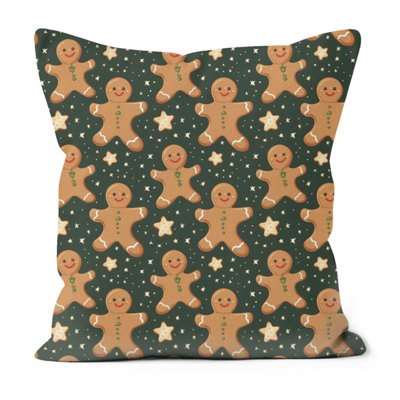 Printed Faux Suede Christmas Cushion Gingerbread 45cm x 45cm