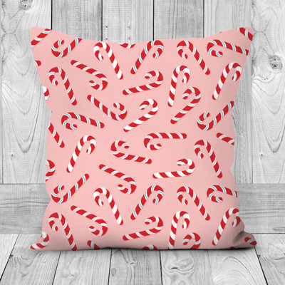 Printed Faux Suede Cushion Christmas Candy Canes 45cm x 45cm