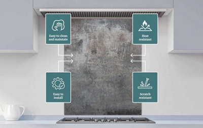 Printed Glass Kitchen Splashback - Grunge metal texture 600x700mm