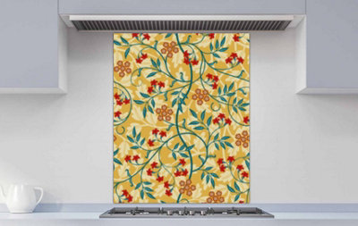 Printed Glass Kitchen Splashback - Vintage floral pattern. 1200x750mm