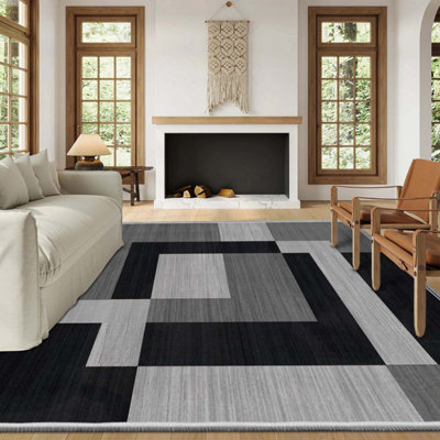 thumbnail image 2 of Modern Design Black And Grey Abstract Area Rug - 100% Polypropylene, Soft, Large Living Room Carpet, Made In Turkey 2 of 4