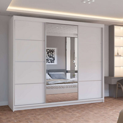 Prism Spacious 3-Door Sliding Mirror Wardrobe available in White, Oak ...