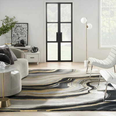 Prismatic PRS31 Charcoal Grey Wool Rug by Nourison-114cm X 175cm