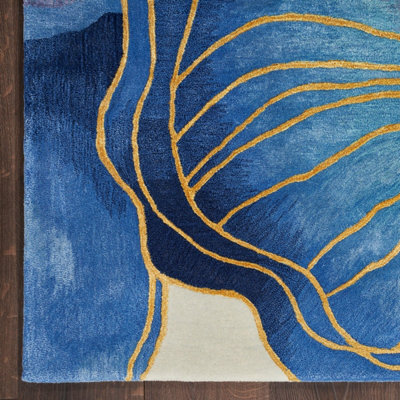 Prismatic PRS32 Blue Gold Wool Rug by Nourison-114cm X 175cm