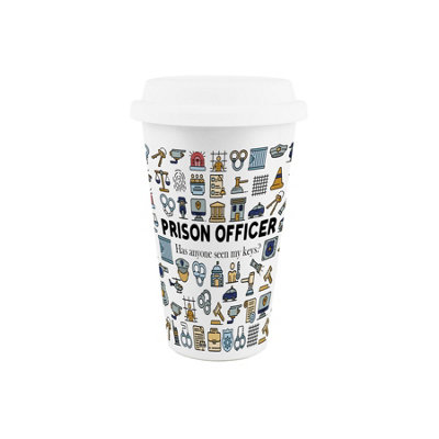 Prison Officer Ceramic Travel Mug - Novelty Jail Staff & Inmate Security Gifts/Present - Double-Walled Insulated Drinks Flask Cup